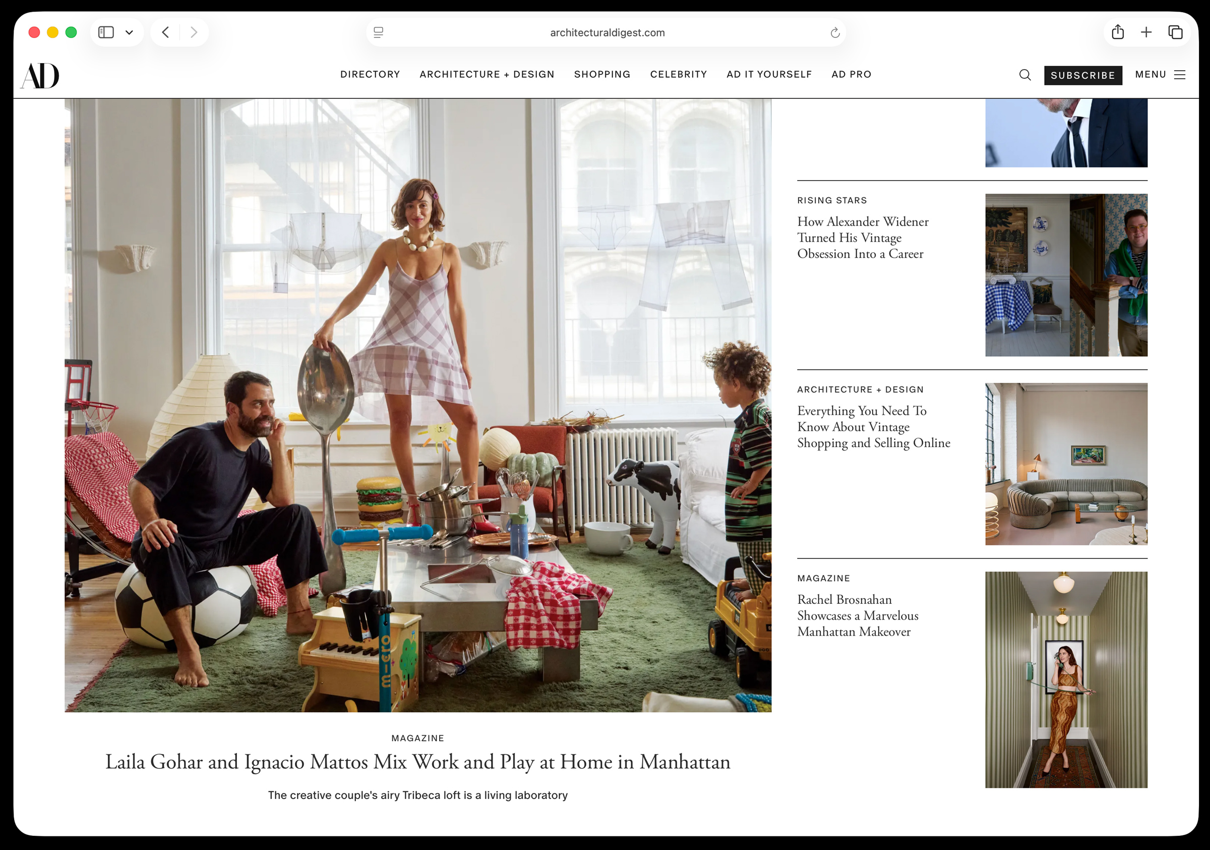 Architectural Digest homepage feature on Laila Gohar and Ignacio Mattos