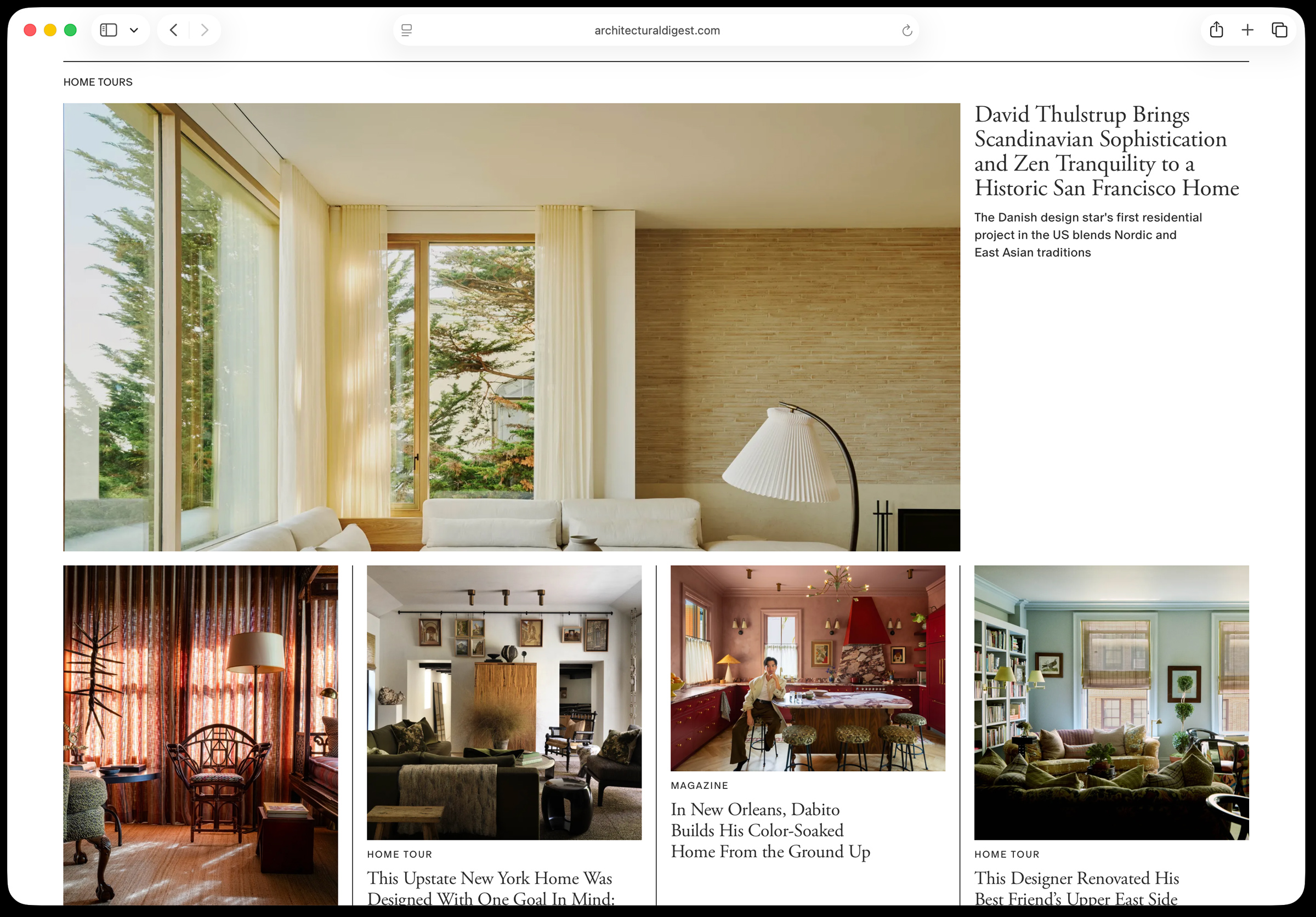 Architectural Digest homepage Home Tours grid