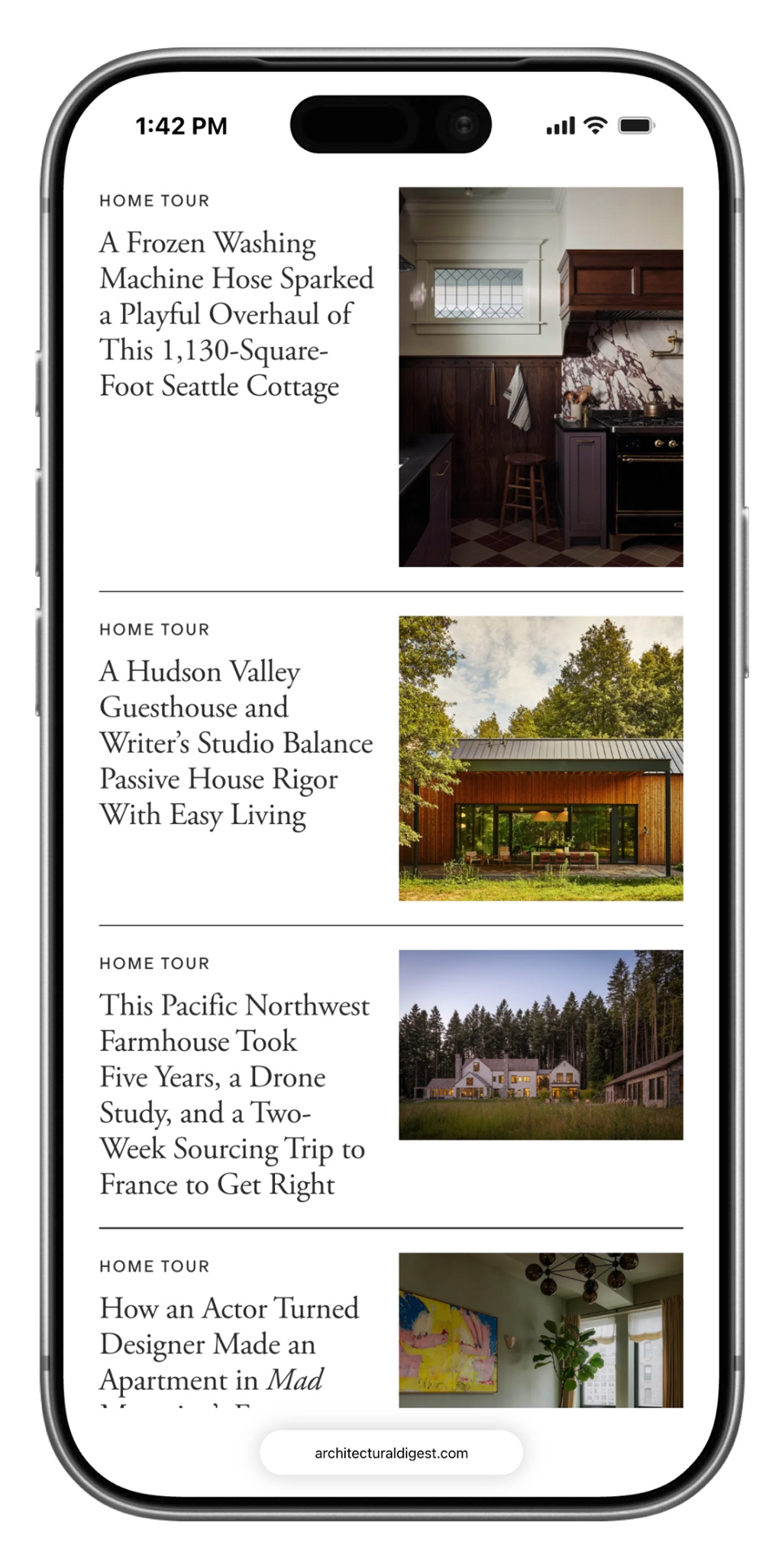 Architectural Digest website on mobile