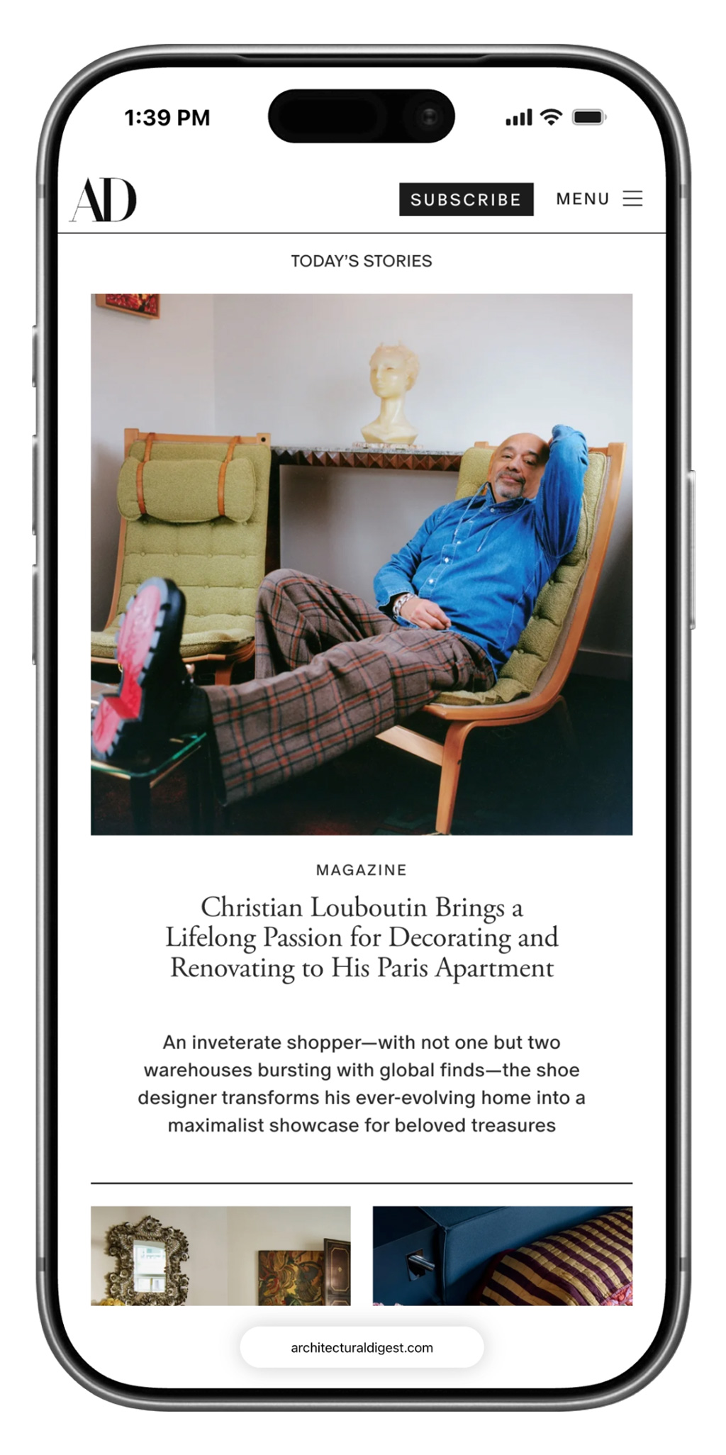 Architectural Digest website on mobile