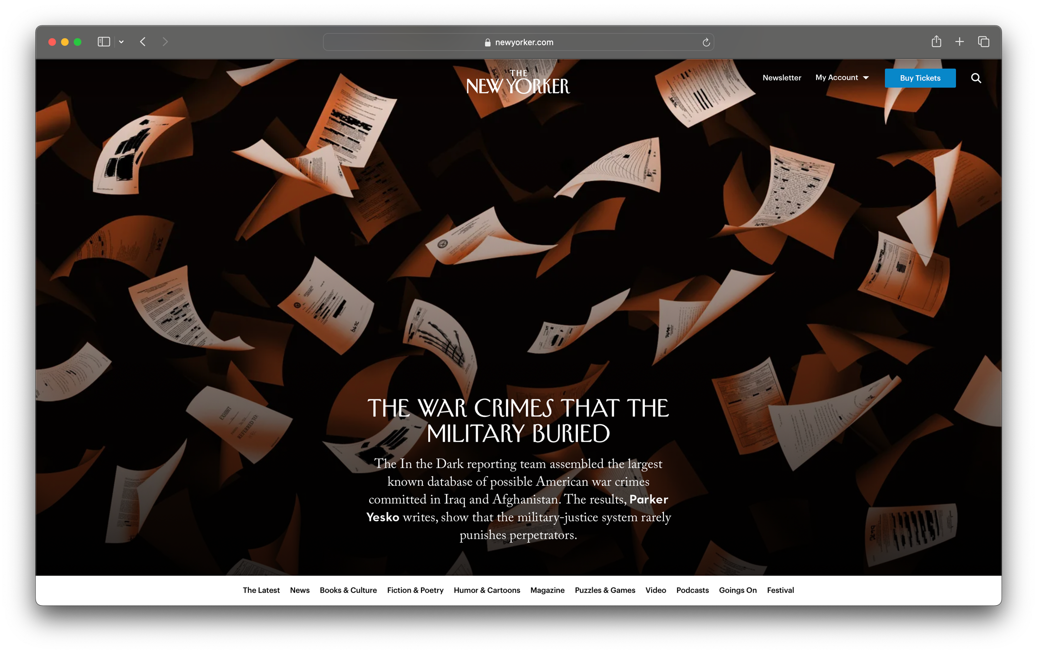 Papers flying in the background with the In The Dark logo