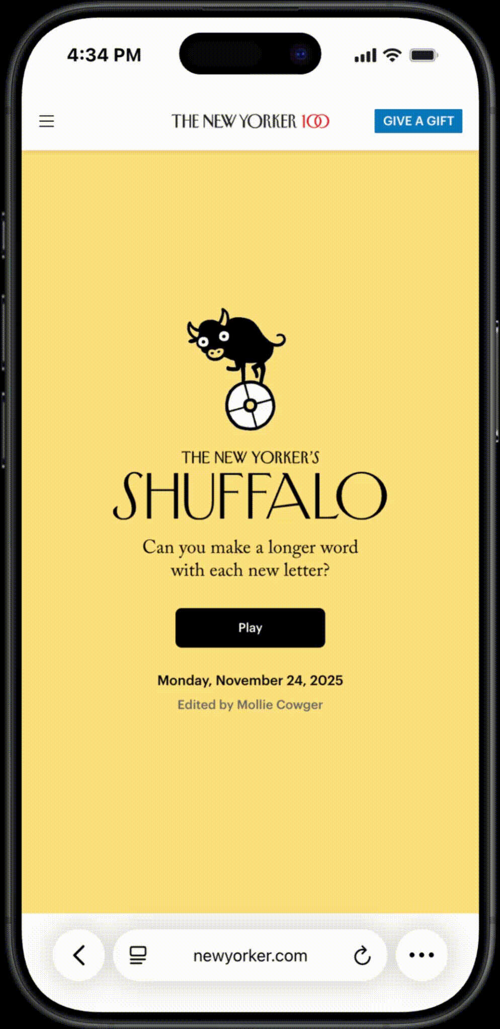 Shuffalo landing page with an option to play