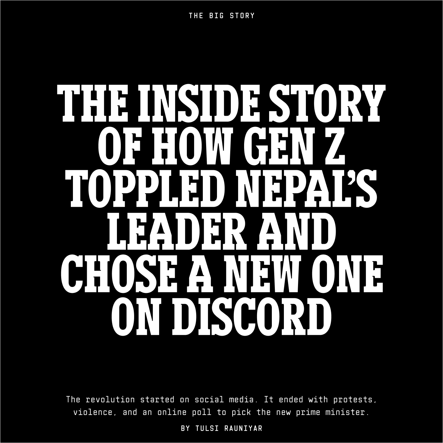 Large white slab serif type on a black background with small monospaced subhead