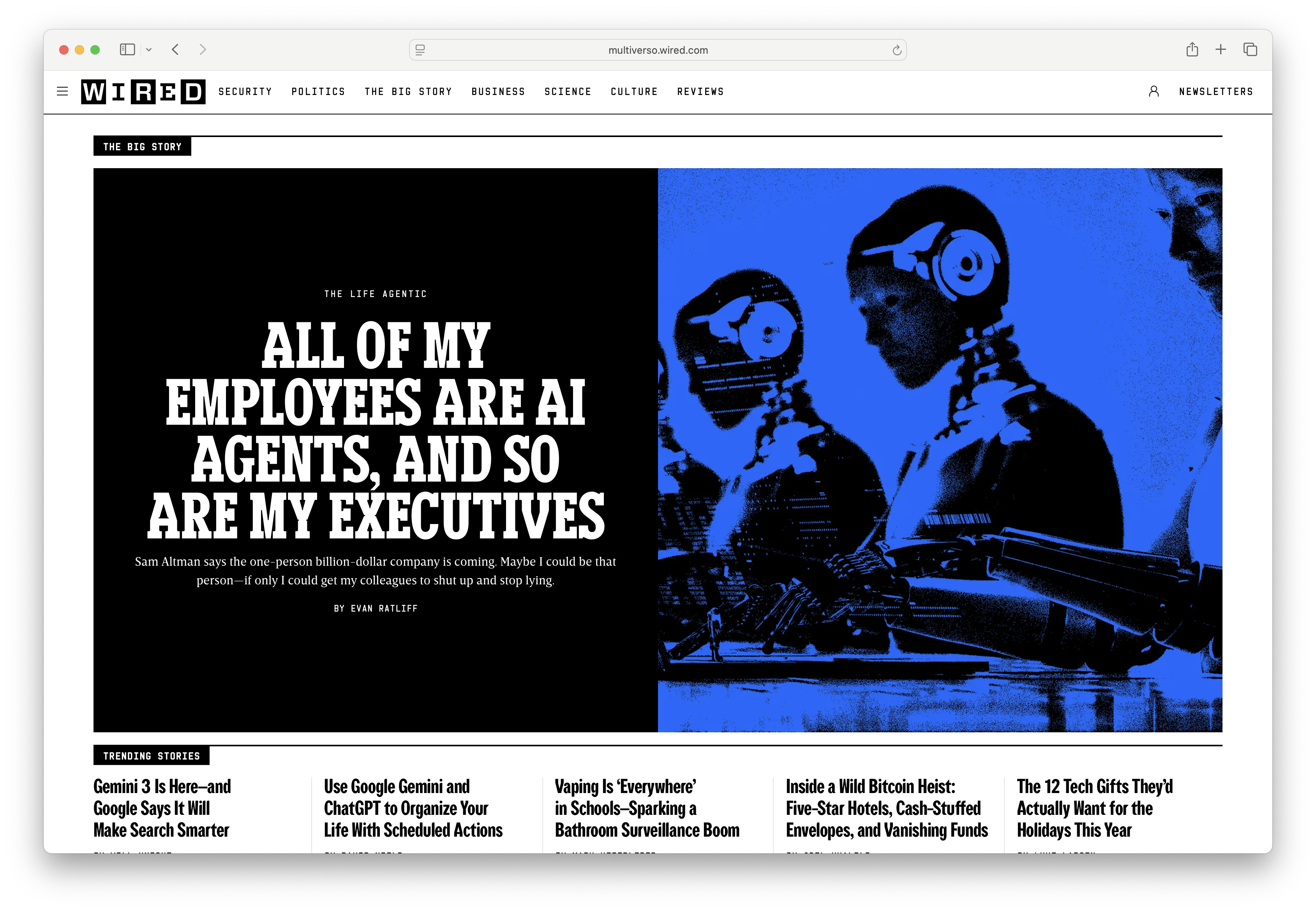 Screenshot of the Wired homepage redesign